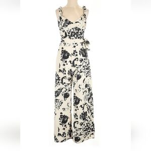 Entro Monochrome Patterned Jumpsuit Ivory & Black EUC